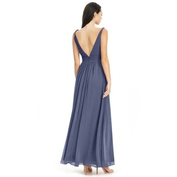 Azazie Stormy A-Line Pleated Chiffon Dress Gown Blue Custom Size See Measurement - Picture 2 of 12